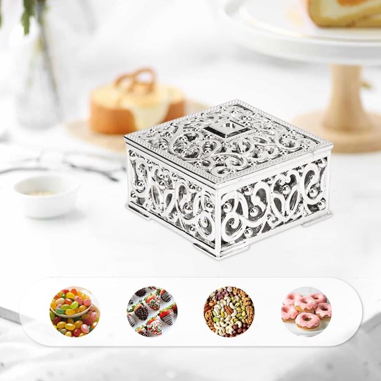 Dozen, Europese Stijl Mini Hollow Out Snoep Dozen Snoep Opbergdozen Geschenkdozen Bakken Decoratie voor Bruiloft Kerst Verjaardag(Zilver) — afbeelding 4