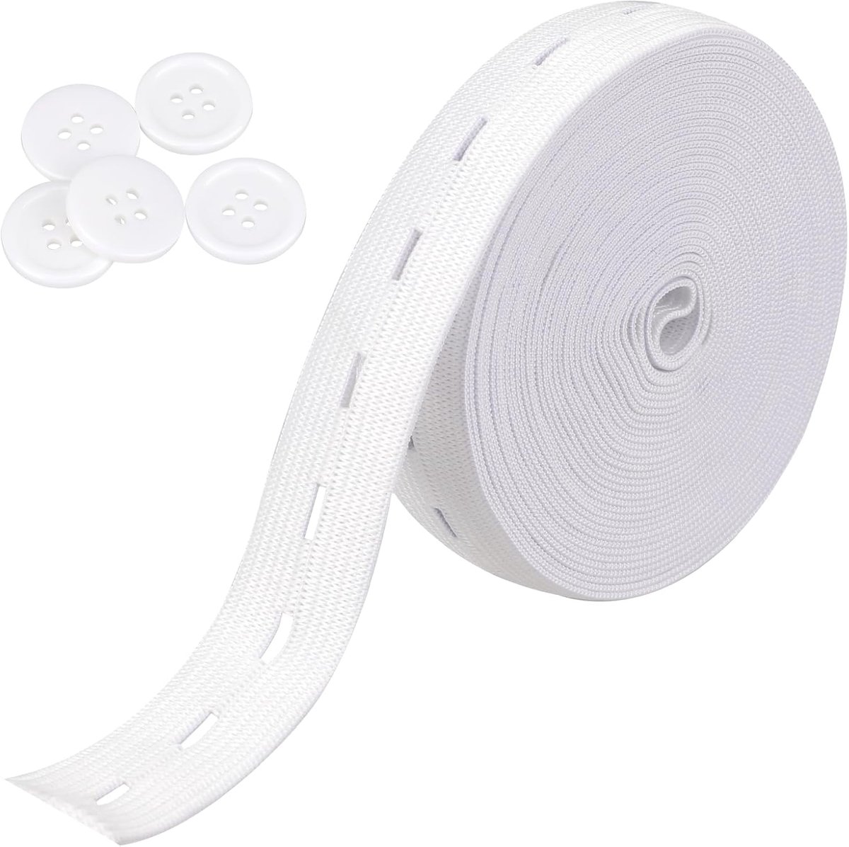 Elastische band voor het naaien, 1,9 cm elastische band koord met knoopsgaten hoge elasticiteit gebreide banden spoel broek taille spanner met 5 stuks 18mm witte knopen, doe-het-zelf