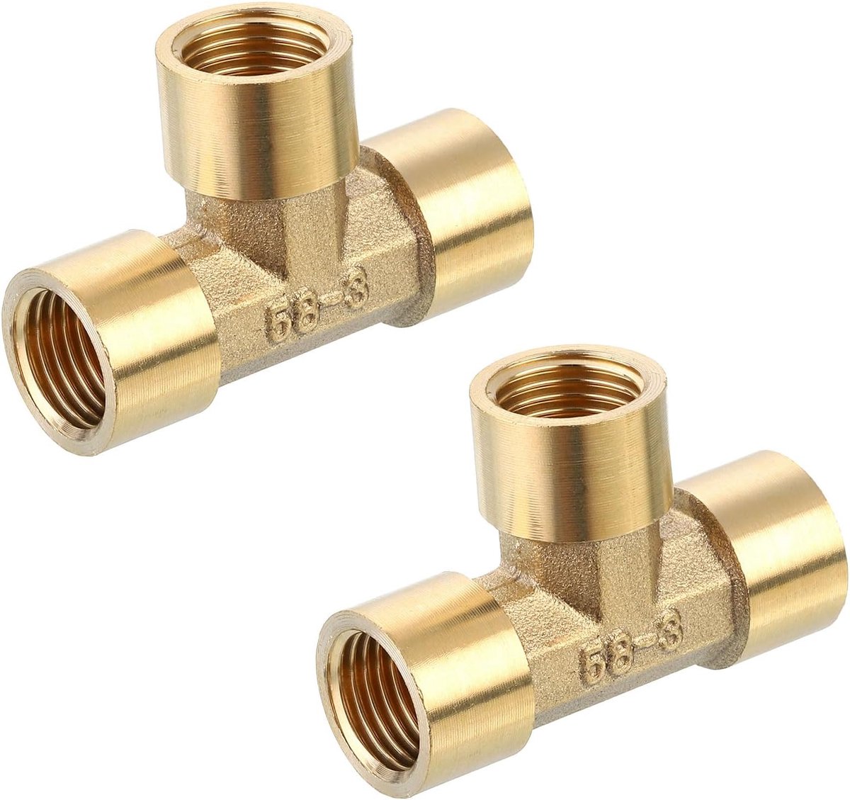 Messing T-fitting, 1/4" x 1/4" x 1/4" Npt, 3-weg T-connector voor Gastransport, 2 stuks