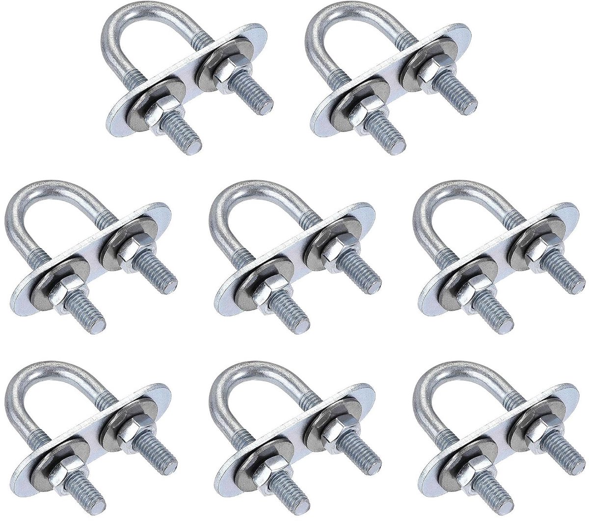 sourcing map Set van 8 ronde U-bouten staal M6 met moer plaat schijven 16 mm binnen 46 mm lang