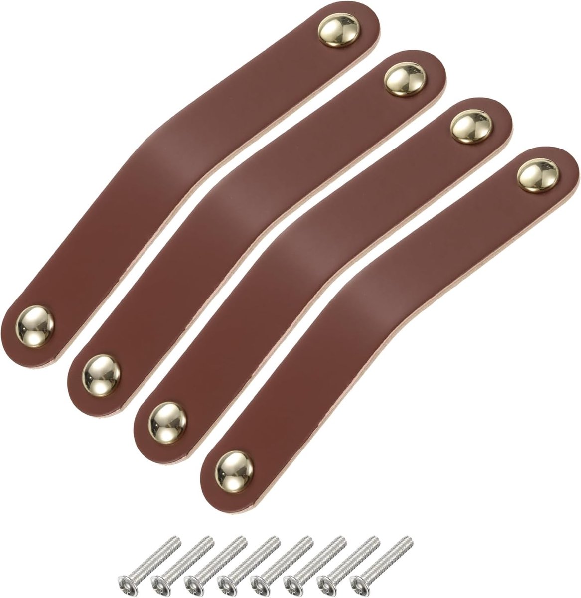 4 stuks ladegrepen van leer, dubbel gat, ladegrepen voor meubels, schroeven, commodes, laden, kasten, bruin/goud (gatafstand 128 mm)