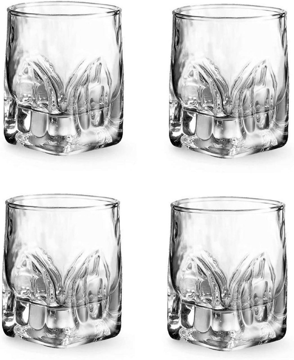 4-delige borrelglazenset, stamper shotglas, kristalglas, hoogwaardig en massief, 55 ml