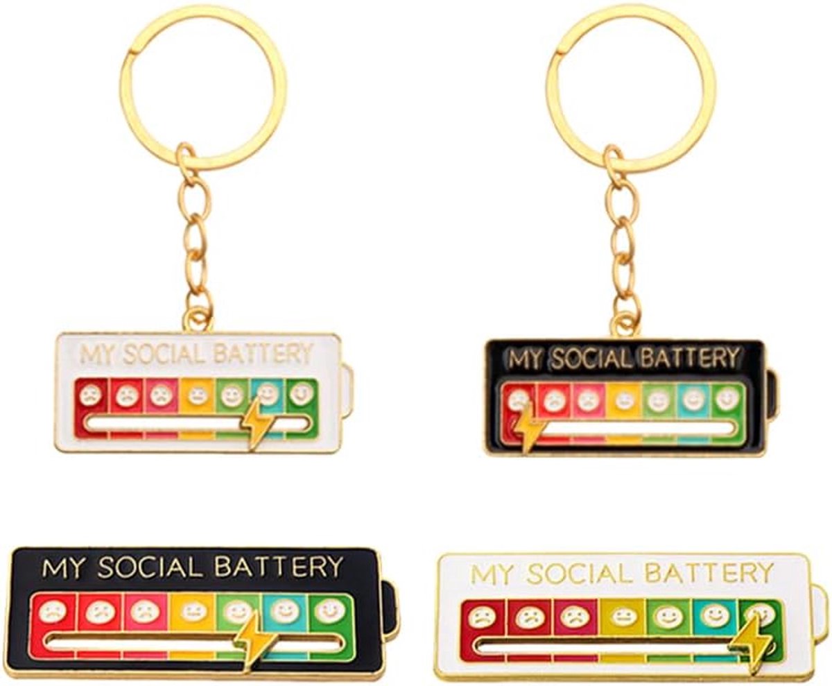 Mijn Sociale Batterij Speld, 2 Grappige Broche voor Sociale Stemming voor 7 Dagen ＋2 Sleutelhanger Schuiver Sociale Batterij Badge, Grappige Sociale Batterij voor Zelfexpressie