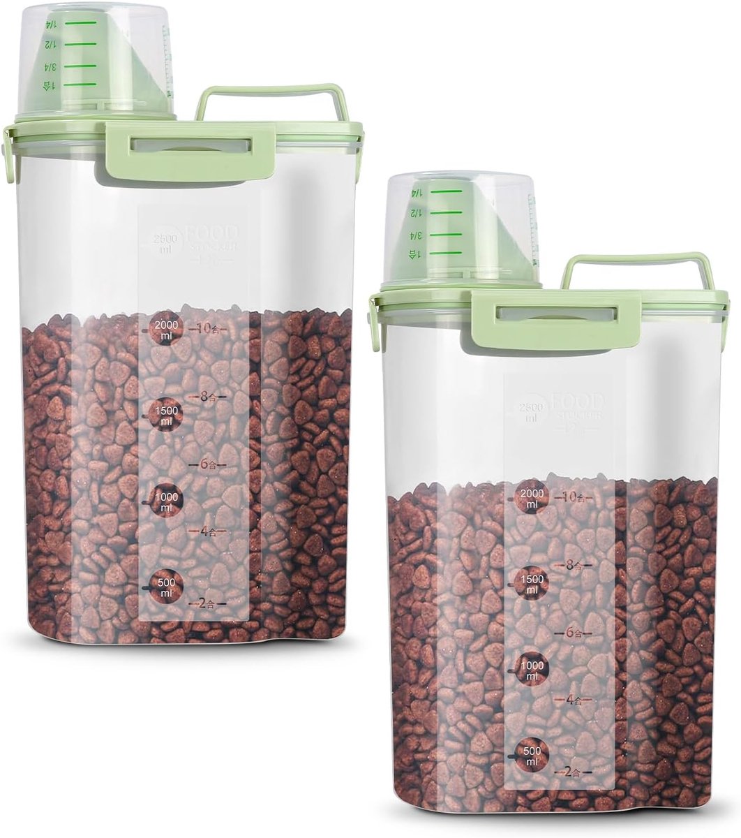 jutyum 2 containers voor droogvoer voor honden, 3 l, voedselcontainer, keukencontainer, wasmiddeldispenser, organizer, keuken, transparant, container voor droogvoer met maatbeker