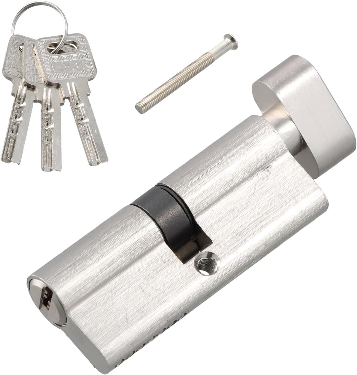 Veiligheidscilinder met knop, veiligheidsslot, voordeurslot van zinklegering met 3 sleutels, geschikt voor deuren (zilver, platte knop)