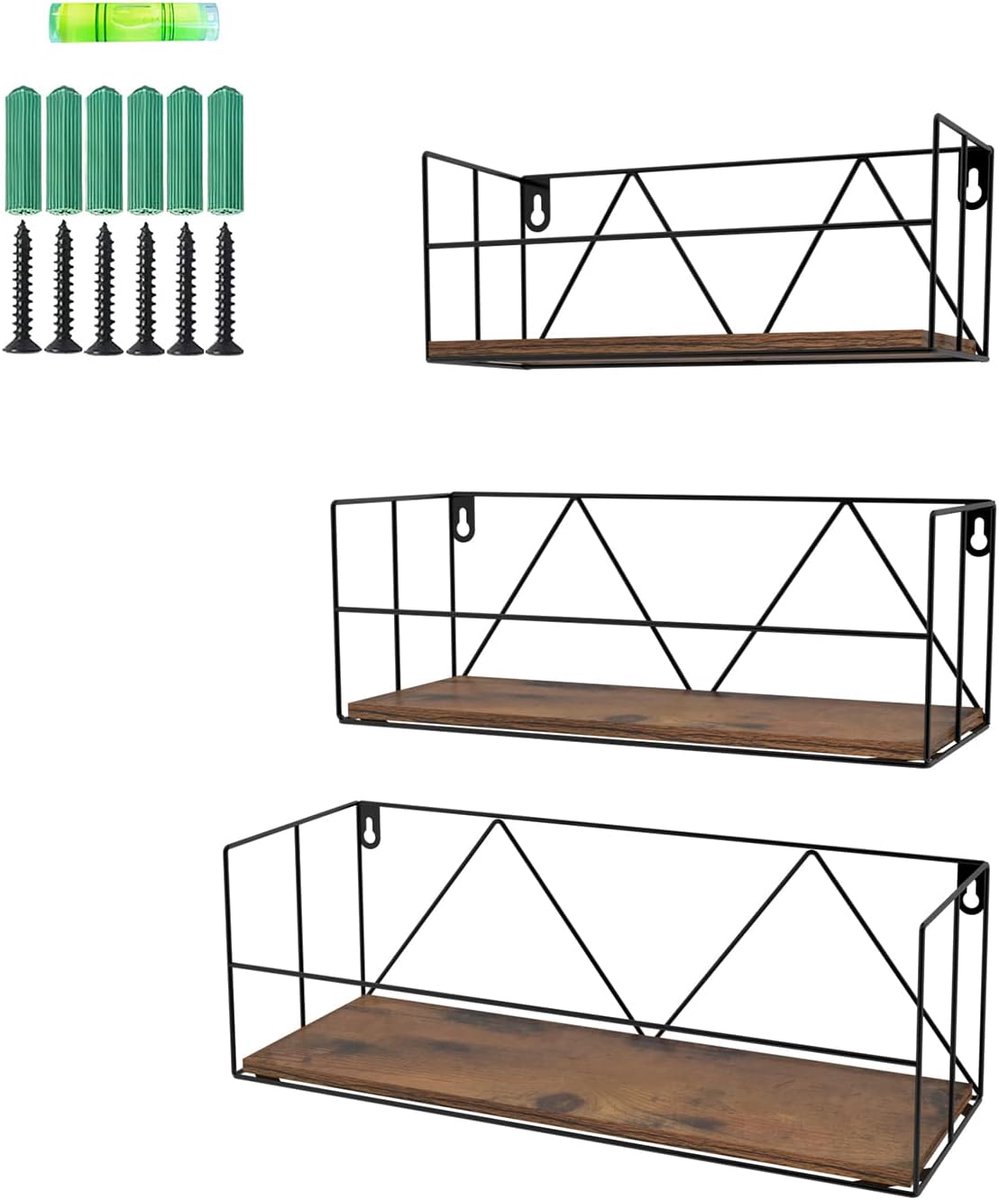Zwevende planken, moderne wandplank, wandgemonteerde planken, rustieke opbergplanken met metalen draad, display, woondecoratie voor badkamer