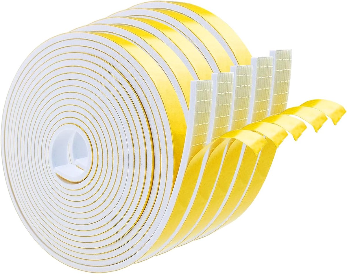 zelfklevend, wit, 6 x 1,5 mm, schuimrubber, weerbestendig, anti-botsing, geluidsisolatie (5 m x 5 rollen)