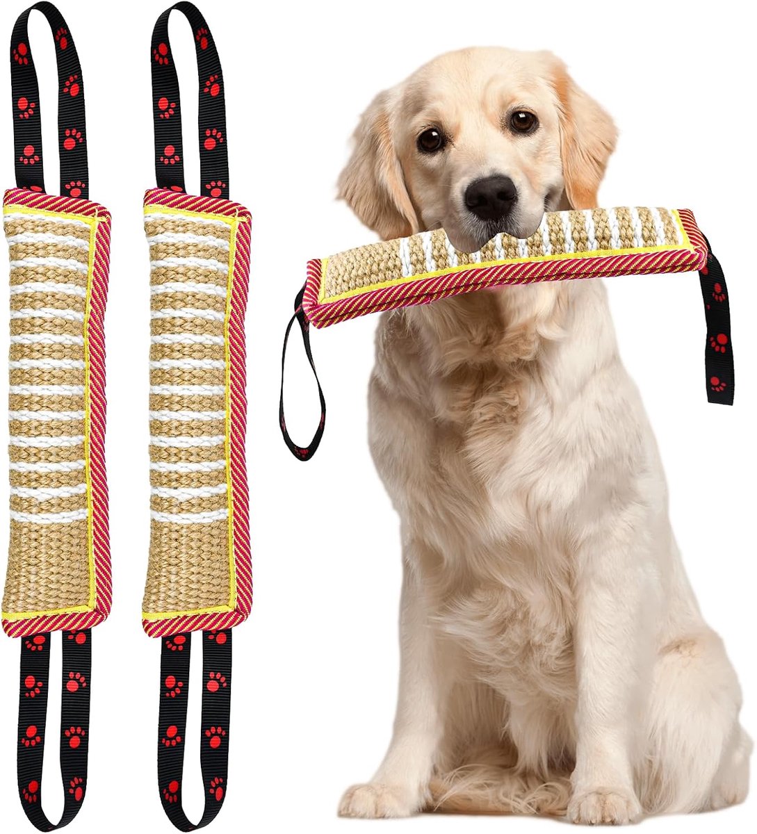 2 stuks bijtworst honden bijtkussen jute trekspeelgoed hond werpspeelgoed met 2 handgrepen hondentraining accessoires onverwoestbaar hondenspeelgoed kauwspeelgoed 30 cm lengte hondenactiviteit
