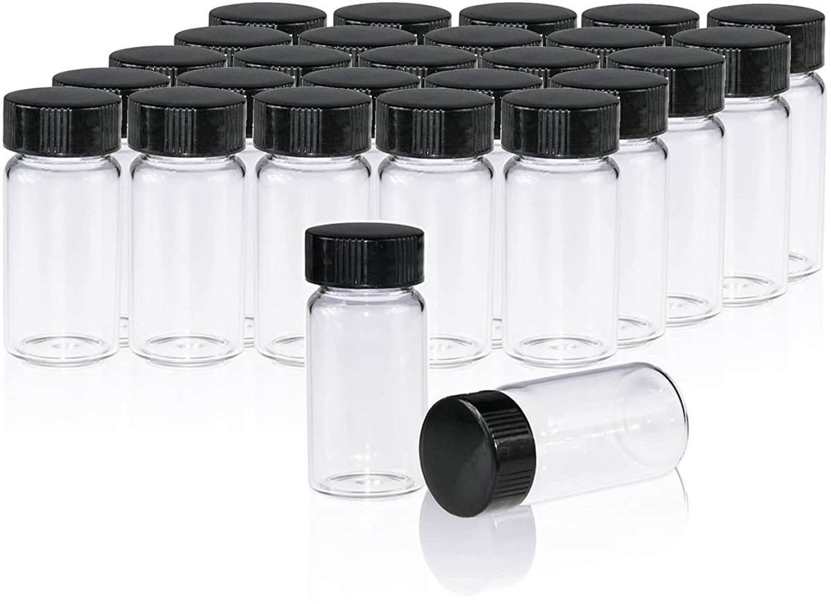 20 ml monsterampullen 20 stuks transparante glazen ampul voor vloeibare monsters met schroefdoppen, monsterhouder van PE-voering