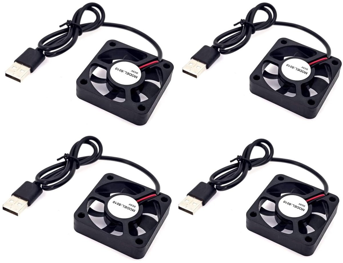 4PCS 50x50x10mm DC 5V mini USB koelventilator 50mm, 4200 rpm, 0.08A, 5010 glijlager kleine borstelloze DC ventilator 5cm voor koeling of ventilatie, 3D printer ventilator