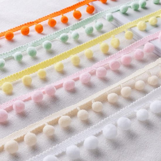 pomponboord, pomponboord, pomponband, pomponband, pomponband, pomponband, pompon, franjes, kwastjes, sierborrte, voor kleding, gordijn, decoratie, hemelsblauw — afbeelding 3