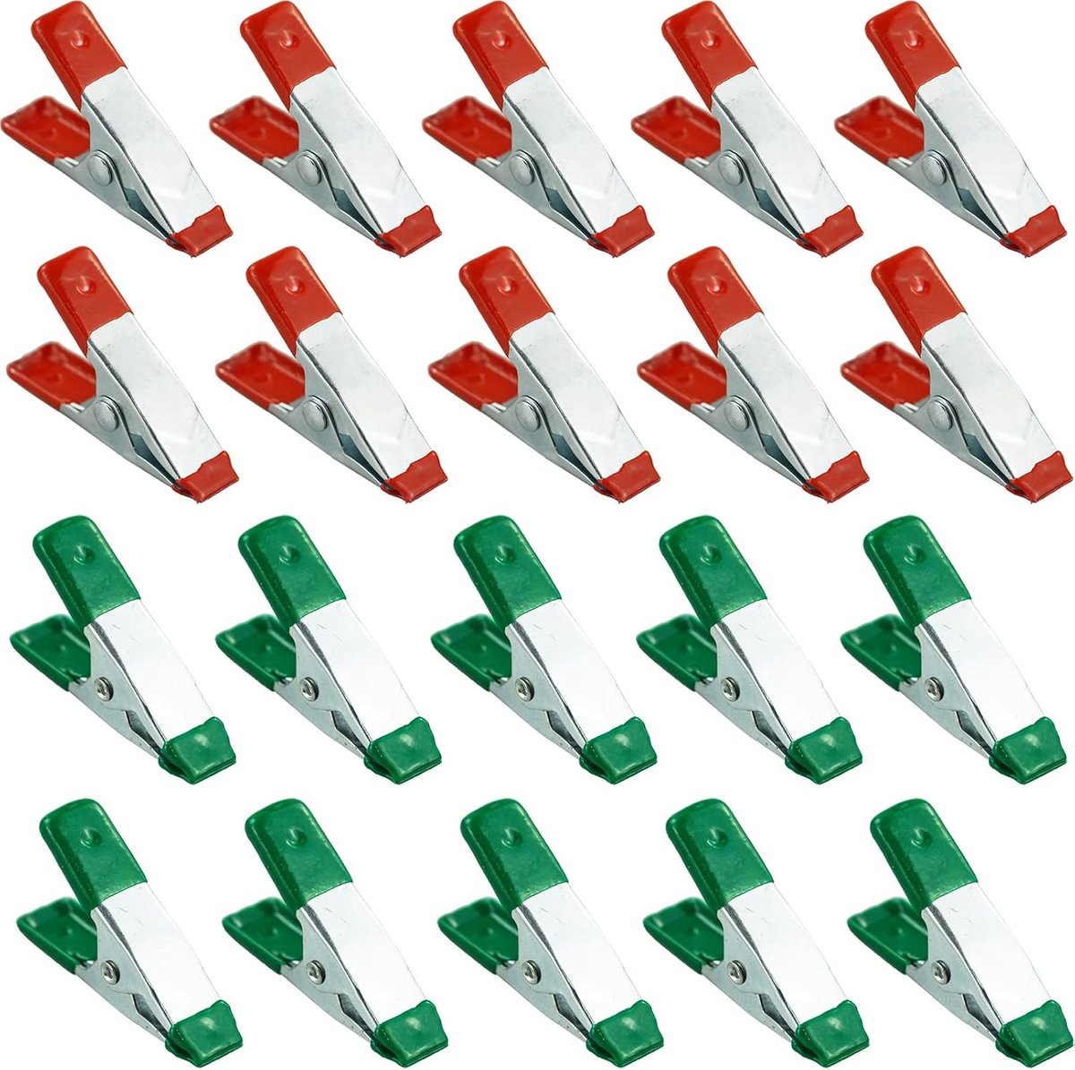 Veerklemmen, robuuste getipte greephouder met rubberen coating, houten klemmen voor dekzeil, camping, houtbewerking, modelbouwgereedschap - 20 stuks (groen en rood)