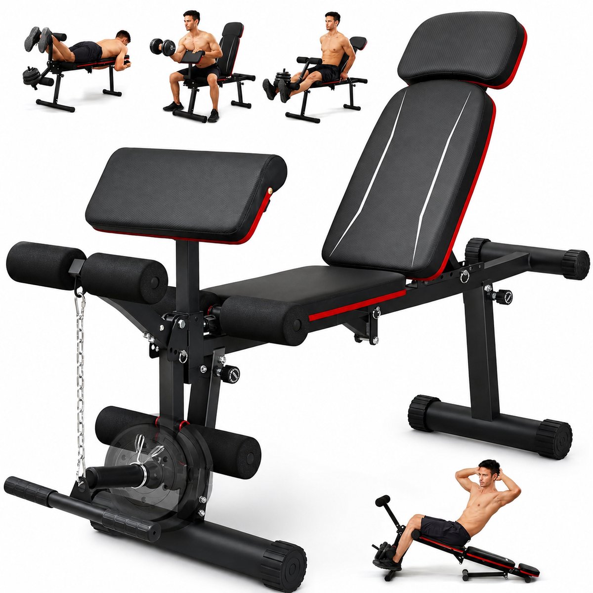 Verstelbare Halterbank – Opvouwbare Fitnessbank met 9 Rugposities, Preacher Pad, Platte en Schuine Stand, Belastbaar tot 550 kg, Trainingsbank voor Full-Body Krachttraining Thuis, Zwart