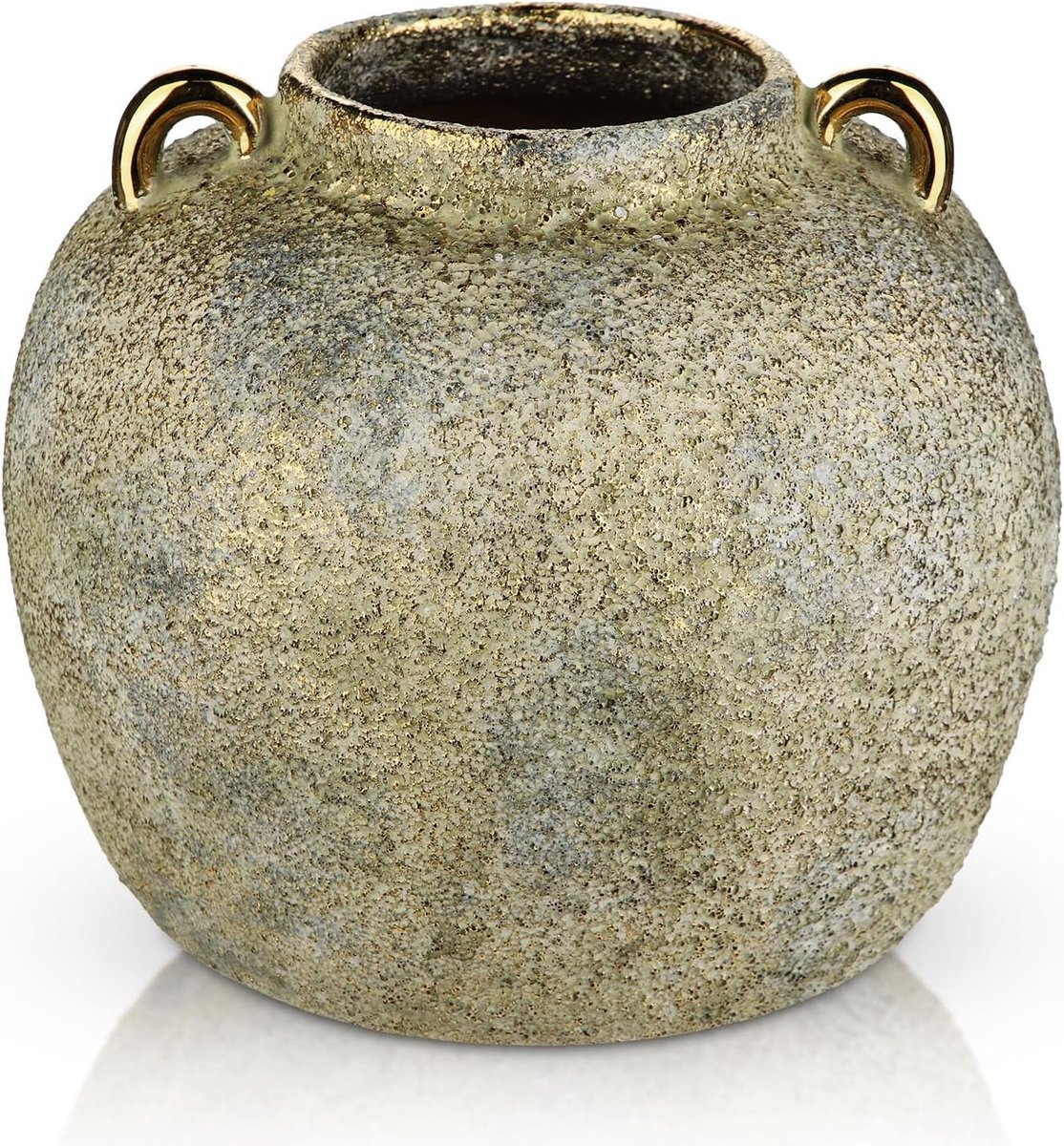 Vaas 20cm - rustiek goud - keramiek met handvatten - perfect voor droogbloemen - SnelShoppen
