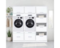 Interlink Lifestyle Studio Flow wasruimtecombinatie Bundel 2 wit - Complete wasruimte met 6 elementen - 2 wasmachinekasten, 3 bovenkasten en wasmandkast - Softclose - 201 x 68 x 208 cm