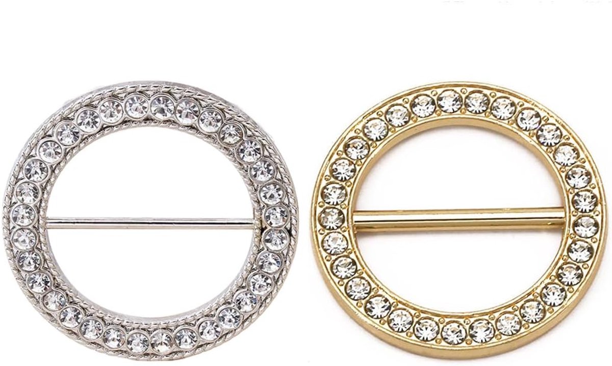 2 Stuks Sjaal Ringen Gesp Voor Dames - Kubische Zirkonia Zijden Sjaal Ring T-Shirt Clips - Kleding Hoek Geknoopte Clip - Zilver