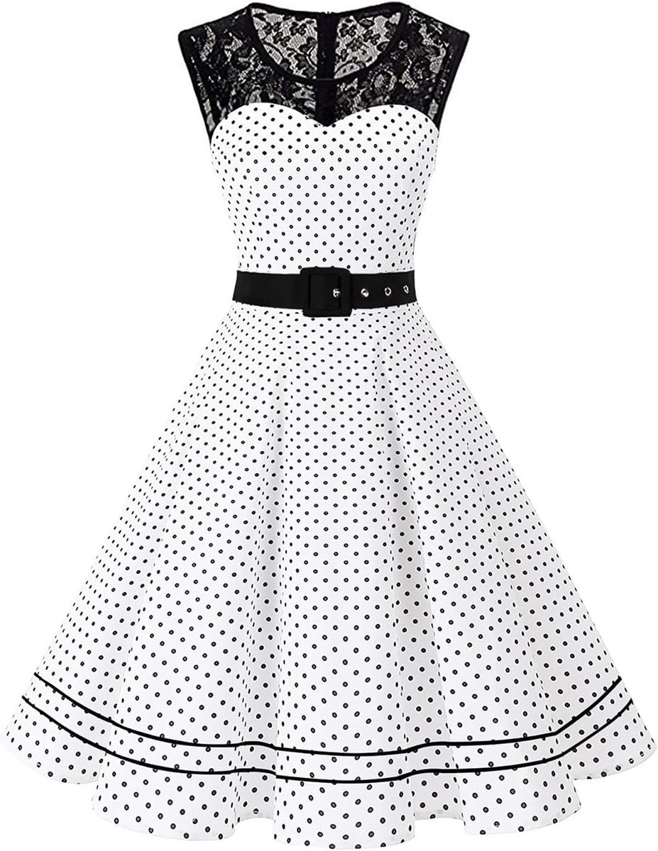 Dames Retro Jurk Jaren 50 Vintage A-lijn Jurken met Kant Multi-occasion Zomer Herfst Feestjurken