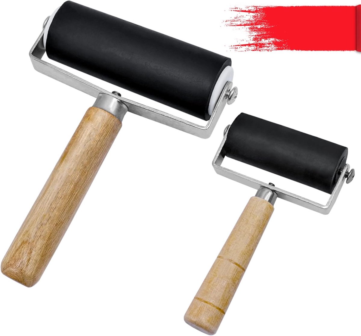 2 Pack Rubber Roller, 10 cm (4 inch) en 6 cm (2,4 inch) Brayer Roller, Hand Roller Tool Gebruikt voor Printmaking/Schilderen/Crafting