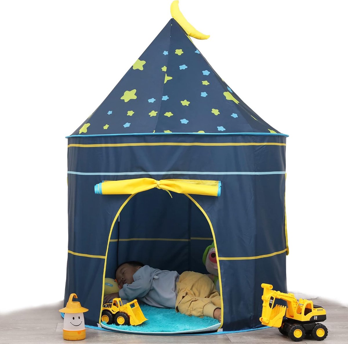 Speeltent voor kinderen met sterrenverlichting, pop-up kinderspeeltent, tipi, kasteeltent, prinses prins, EN71-gecertificeerd, voor binnen en buiten draagbaar speelhuis, cadeau voor kinderen(blauw)