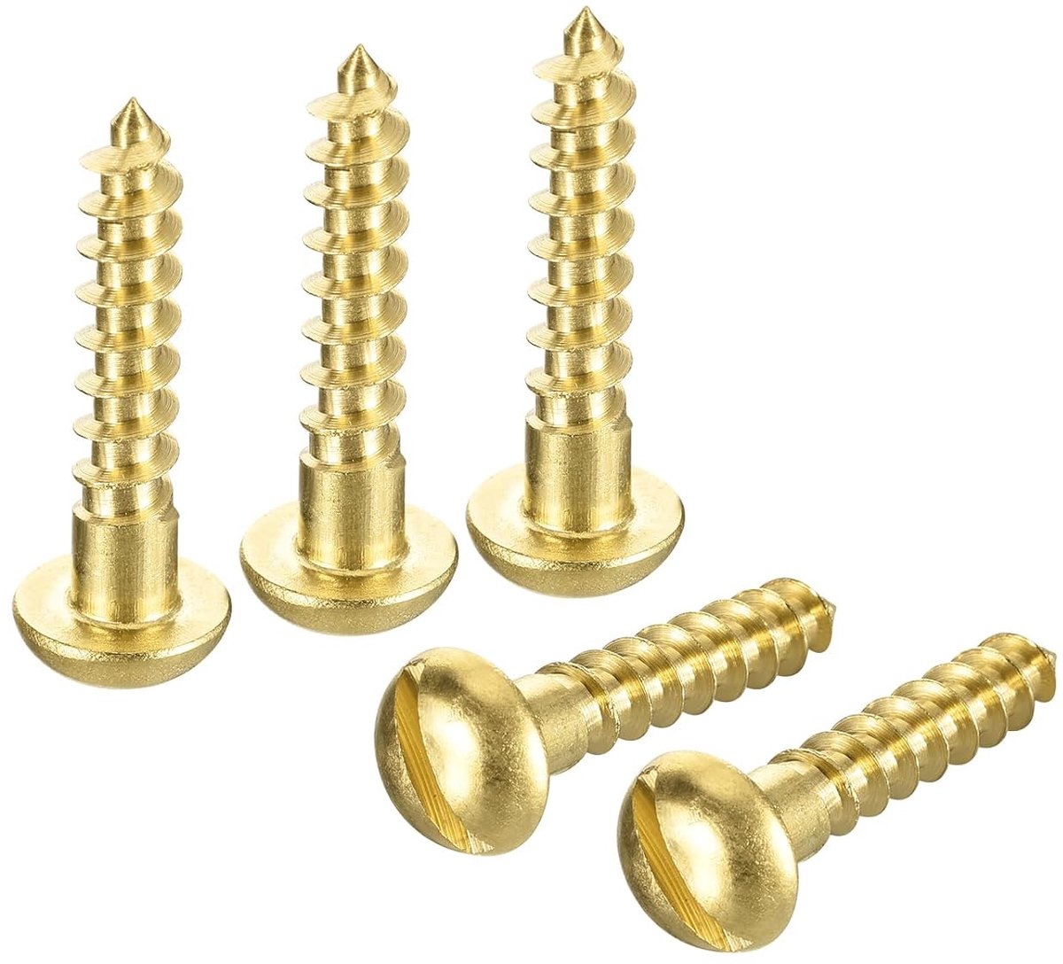 Houten schroeven, M6 x 30 mm, ronde kop, geribbeld, van messing, zelftappende schroef voor houtbewerking, 20 stuks