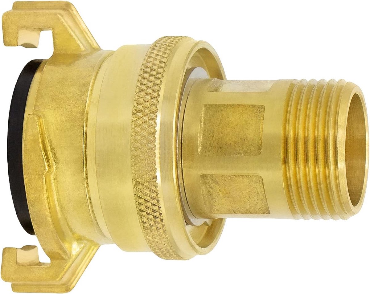 Zuig- en hogedrukkoppeling 14009, 3/4" buitendraad, messing blank, systeem Geka