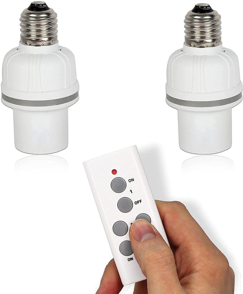 Set van 2 op afstand bestuurbare fittingen - E27-fitting, onafhankelijk of gelijktijdig bedienen, eenvoudig te bedienen, voor woonkamerlampen, bedlampen, plafondlampen, kelders, maximale