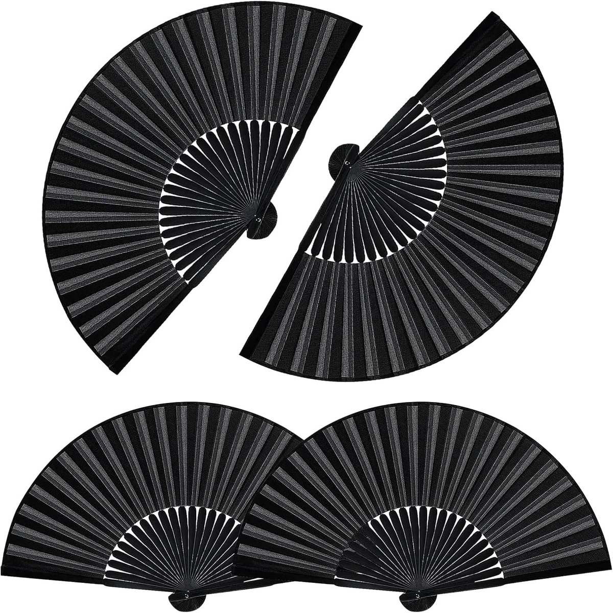 4 stuks handwaaiers, vouwventilator, zwarte waaierset, Chinese opvouwbare waaiers, stoffen waaiers, voor dames en heren, waaiers voor bruiloft, dans, feest, doe-het-zelf zomercadeau