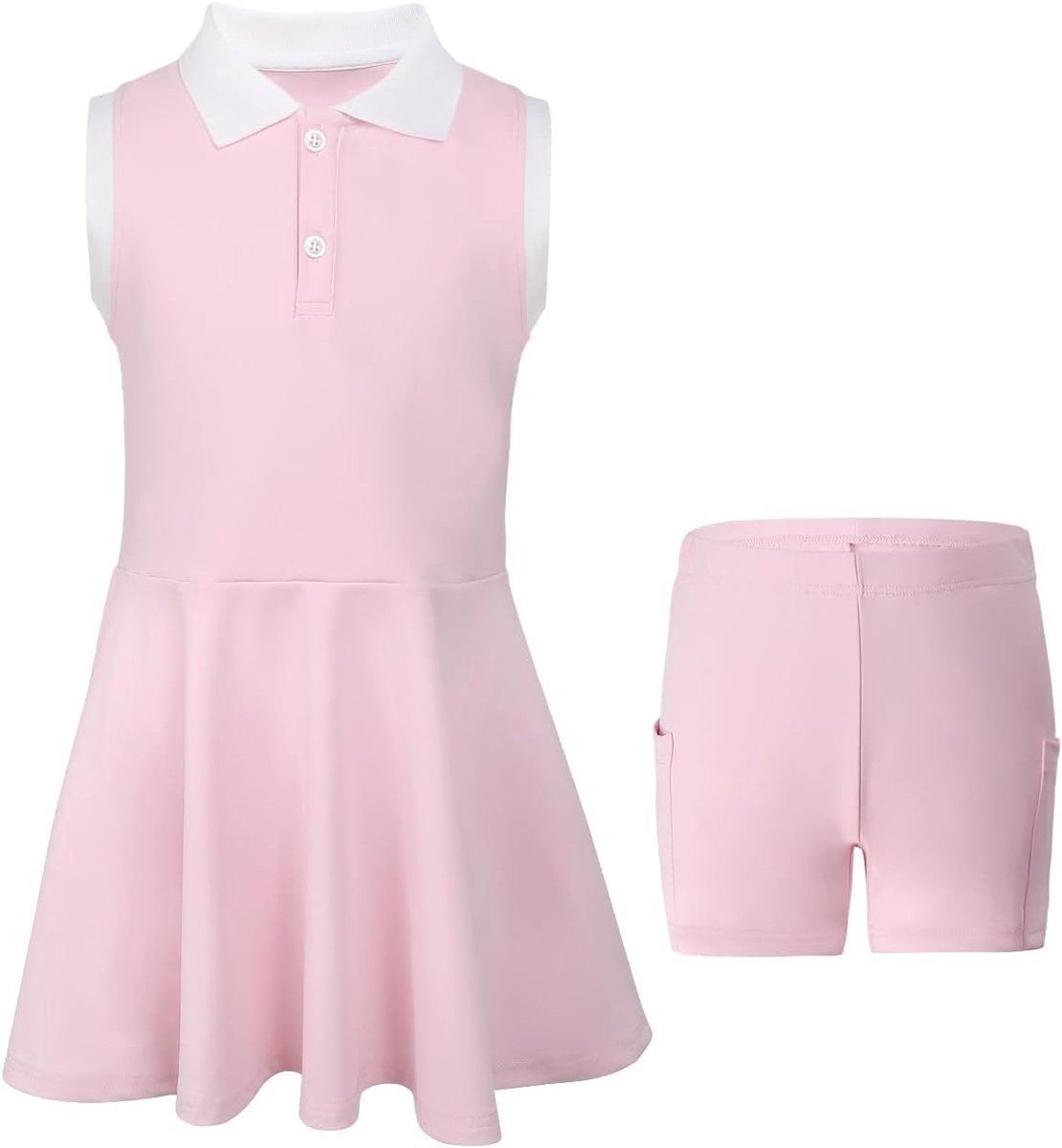 Tennisjurk voor meisjes, met aparte shorts, zakken, mouwloos, golf, atletische jurk, polojurk, tennisoutfit, 5-15 jaar