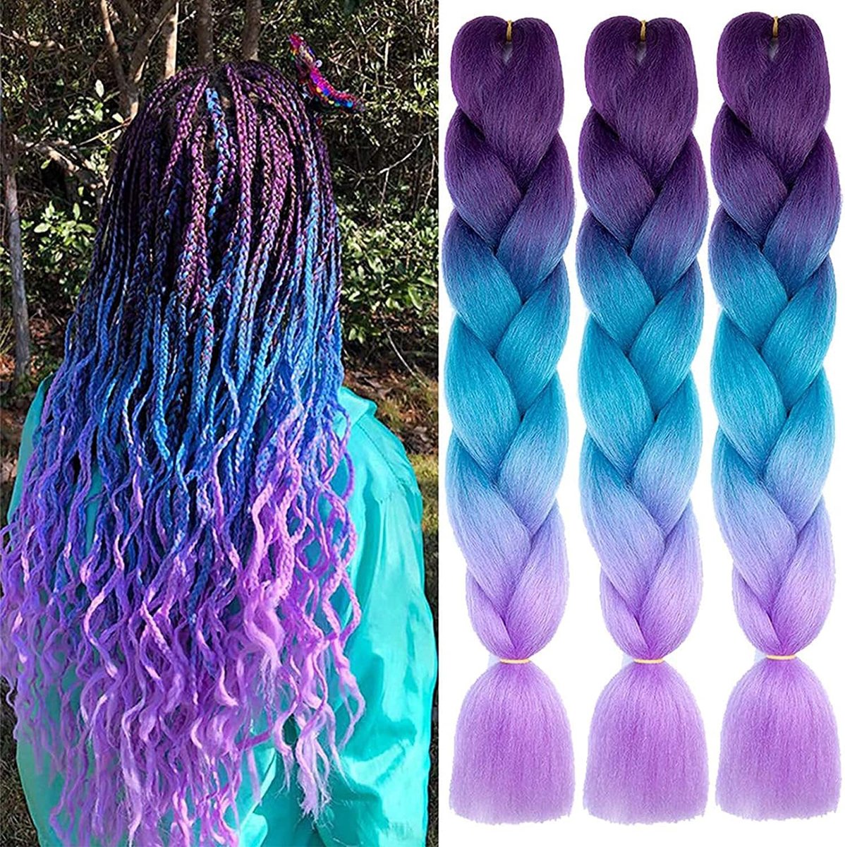 Vlechthaar, 3 stuks/partij Ombre Vlechten Hair Extensions Hoge Temperatuur Synthetisch 60 cm Pre Uitgerekt Vlechten Haar voor Doos Vlechten Vlechten Haar