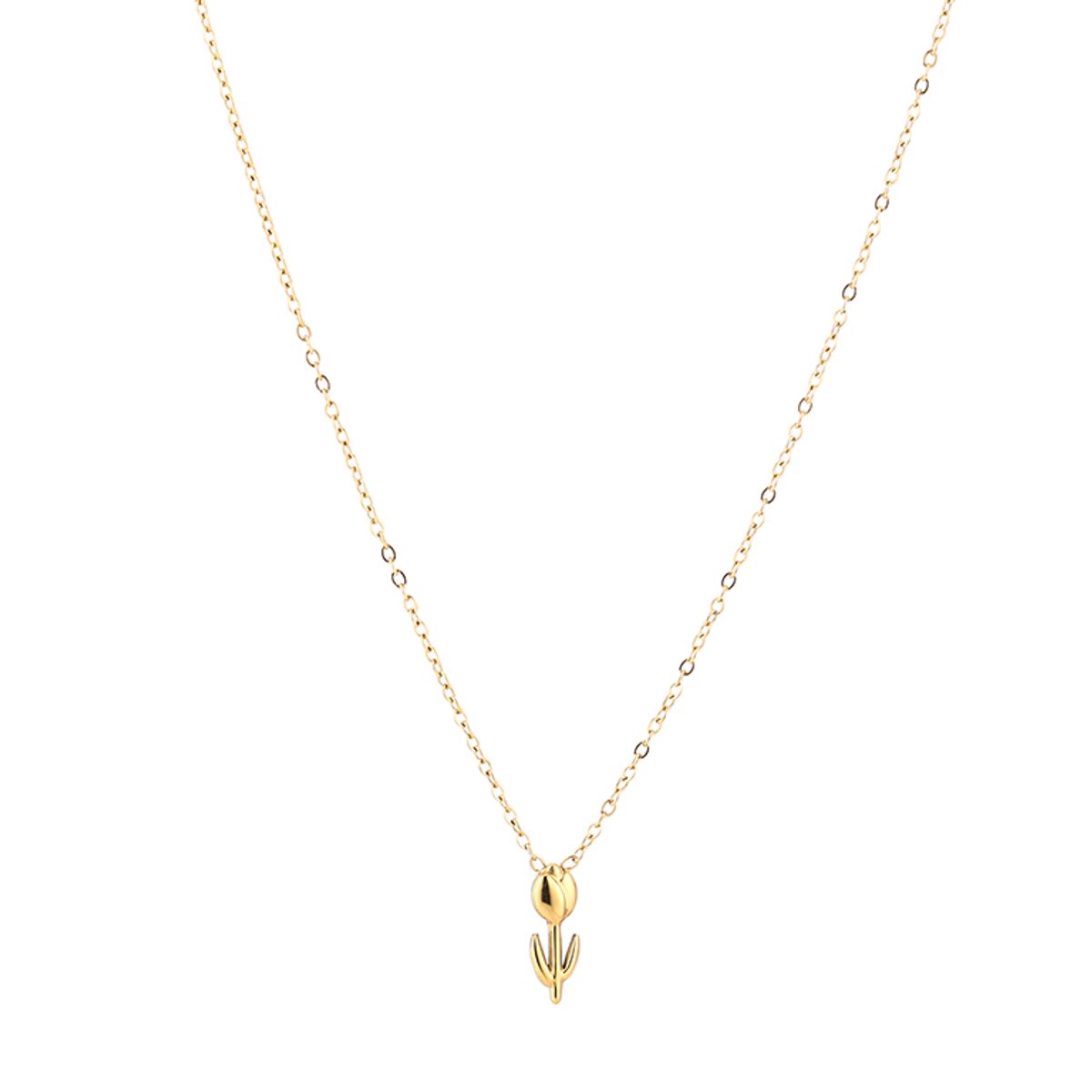 Tulip Pendant Cable Chain Necklace – Tulpje Ketting – RVS - Goud
