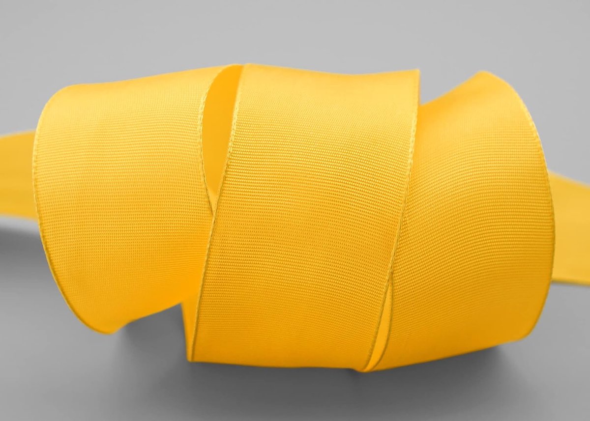 25 m x 40 mm draadrandband Leo GEEL donkergeel (534) decoratielint met draadranden, eenkleurig, cadeaulint, stoffen lint, lint, visco-draad van hernieuwbare grondstoffen, biologisch
