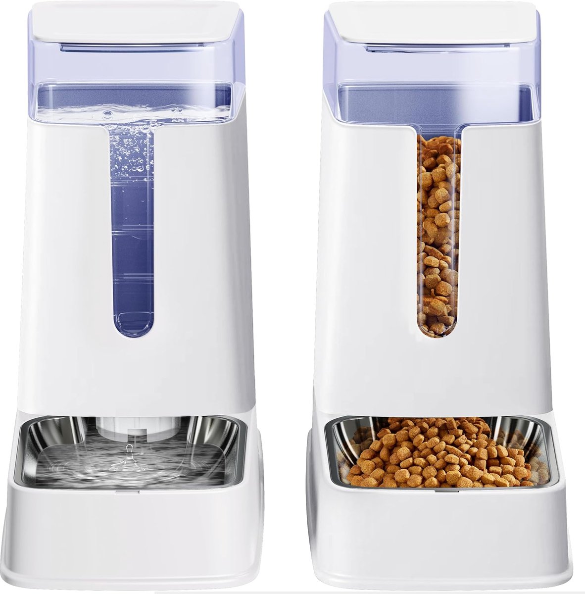 Dispenser en kat waterdispenser set met roestvrijstalen kommen zwaartekracht hondenvoeder voor kleine middelgrote grote kat hond huisdier puppy kitten 1 gallon x 2