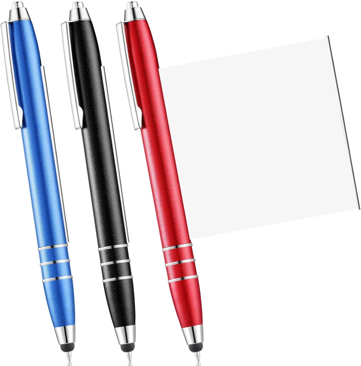 Balpennen met spiekbriefje bladflap intrekbaar 0,7 mm spiekbriefje pen met blauwe vulling fijne punt metalen drukbalpen voor studenten afstuderen, blauw, zwart, rood