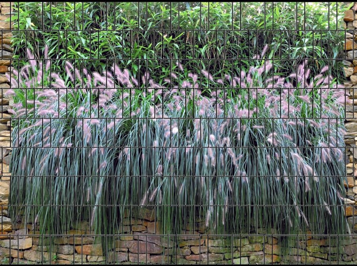 omheining privacy strips voor matten met dubbele staven, incl. klemrails Graswand