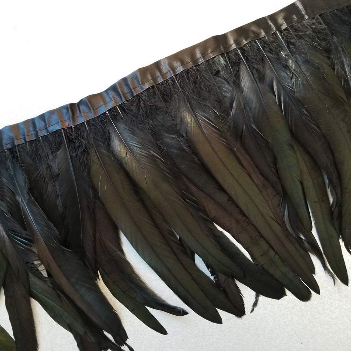 Haan hackle veer franje trim 10-12 inch in de breedte Pack van 1 Yard (zwart)