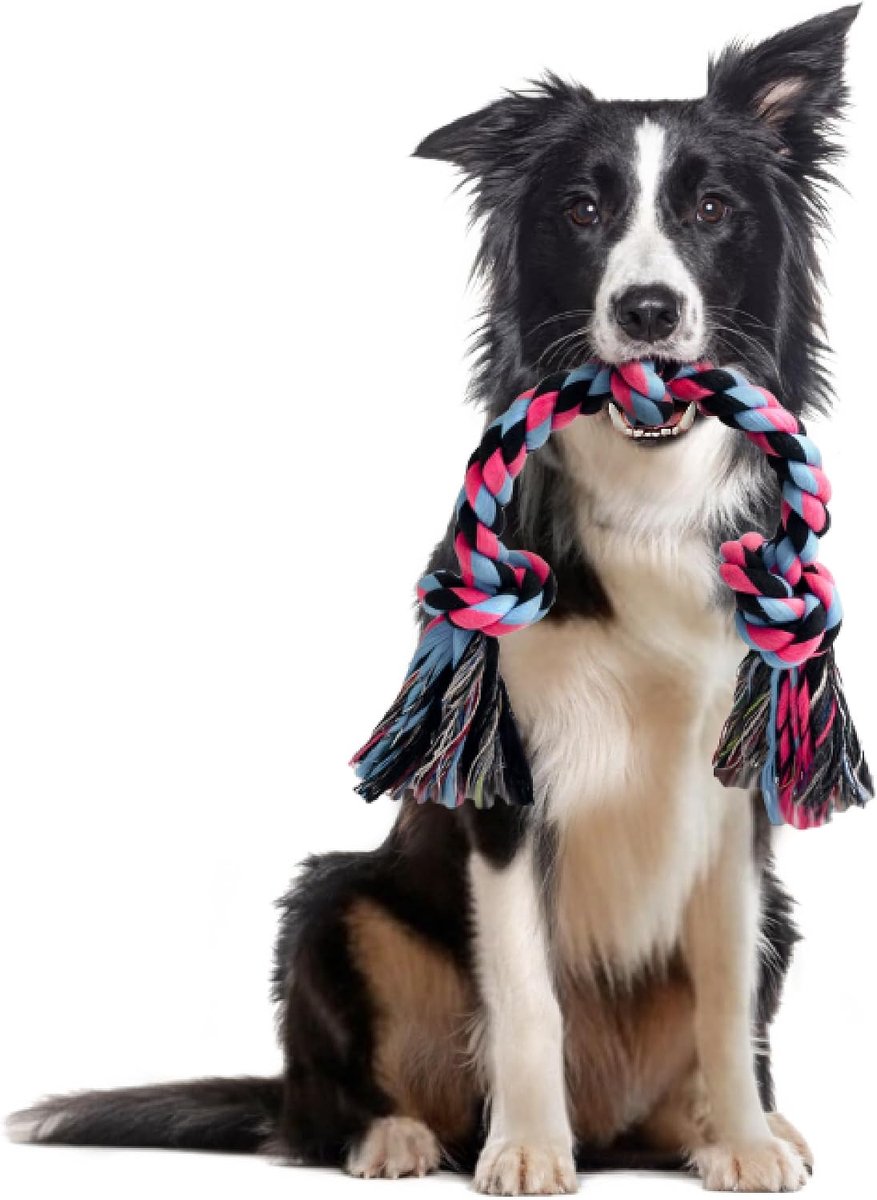 Hondentouw speelgoed voor middelgrote honden, duurzaam katoenen hondenkauwspeelgoed voor agressieve kauwers, interactief touwtrekken hondenspeelgoed voor middelgrote tot grote rassen