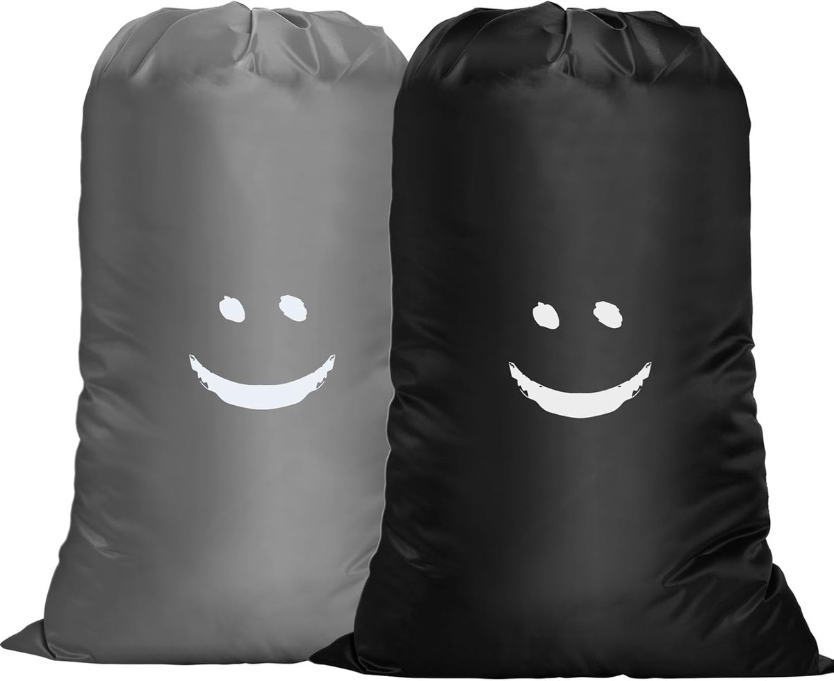flintronic 2 stuks extra grote waszak, 61 × 91 cm opvouwbare opbergtas, vuile kledingzakken, met trekkoordsluiting, duurzame scheurstop, handig, voor reizen/badkamer/slaapkamer/slaapzaal