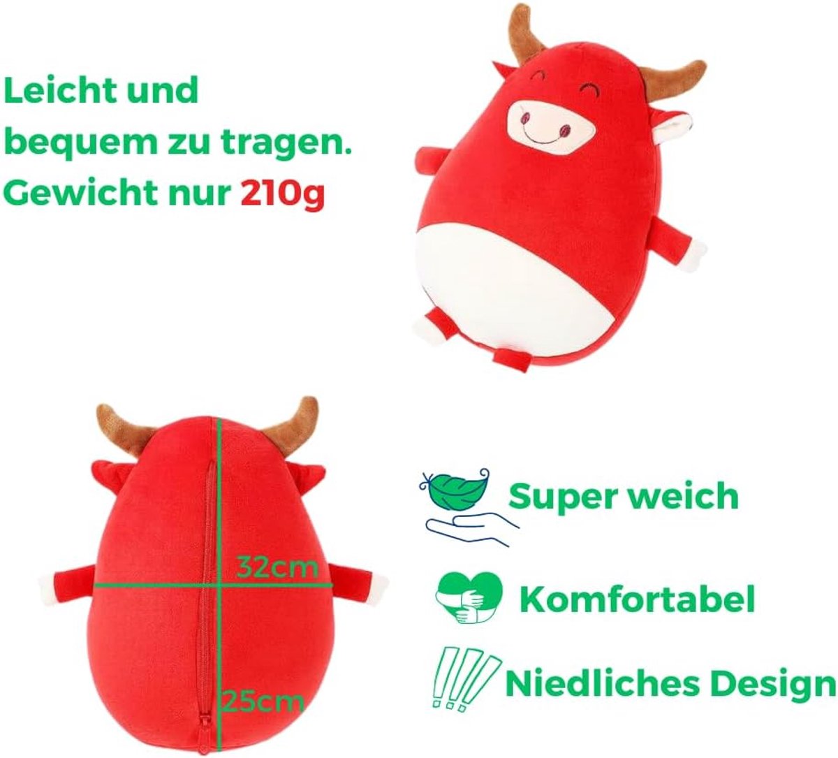 reiskussen Stier | nekkussen voor kinderen in de auto | reiskussen voor kinderen | nekkussen voor auto, trein en vliegtuig in U-vorm voor kinderen vanaf 3 jaar | Maat S – Rood (Stier)