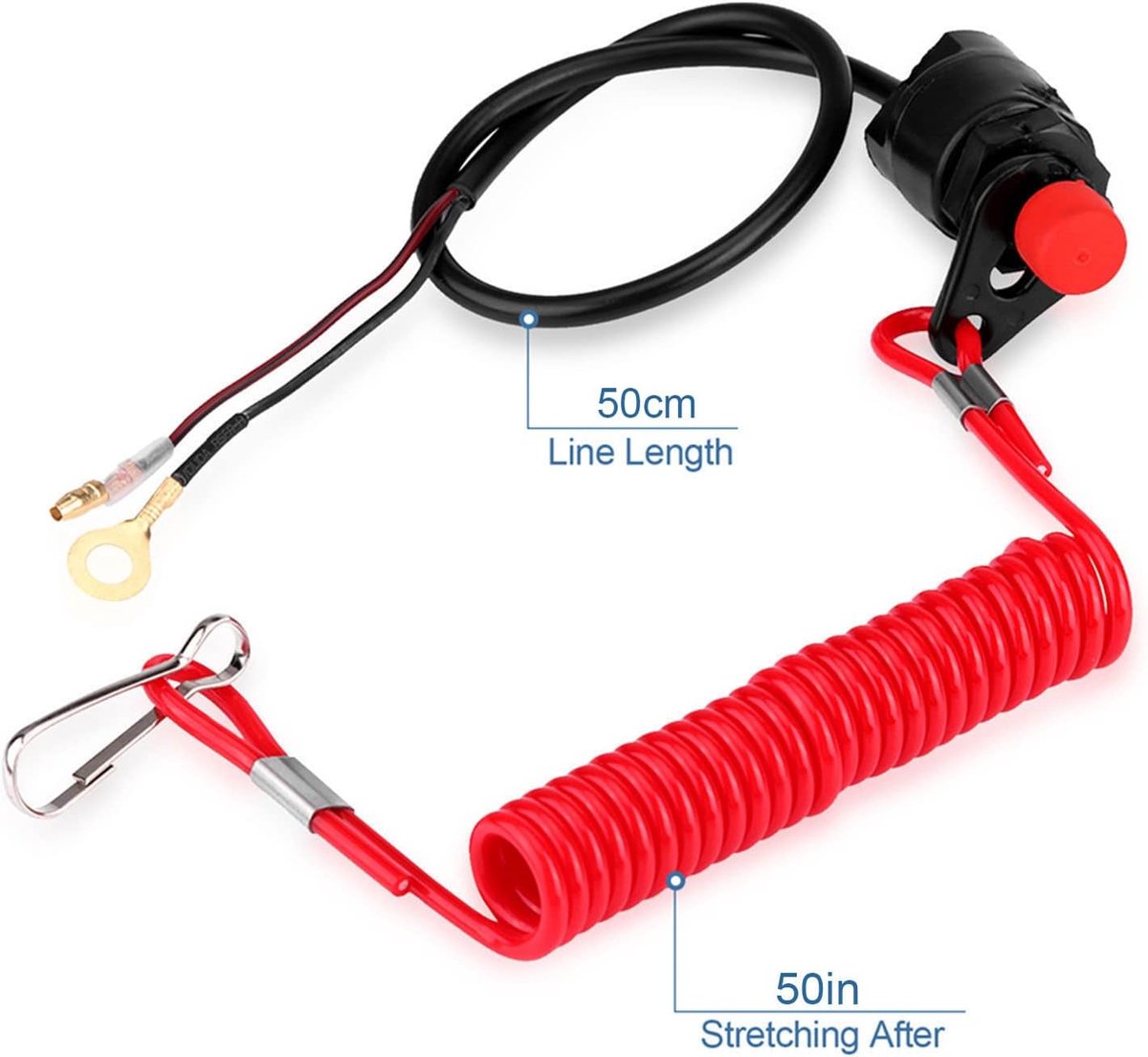 buitenboordschakelaar, motorstopschakelaar, motorfiets, buitenboord, grasmaaier, noodmotor met bevestigingslus, universele sleutel, noodmotor, stopper met kabel