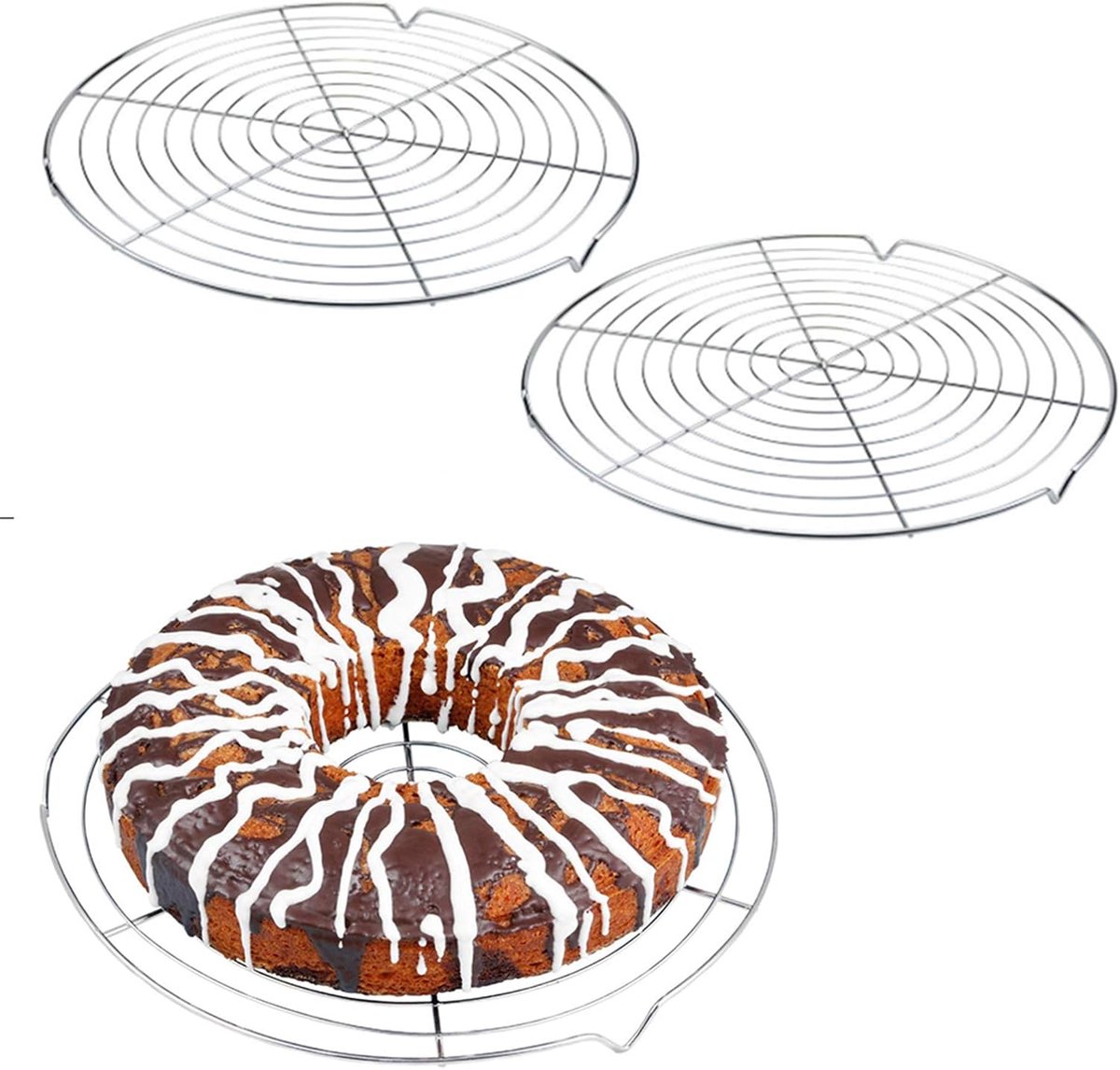 Koelrekken roestvrij staal ronde cake koelrekken ronde cake niet-stick coating raster ronde vorm raster stomen koeling buiten tuin camping picknick tool (2 stuks)
