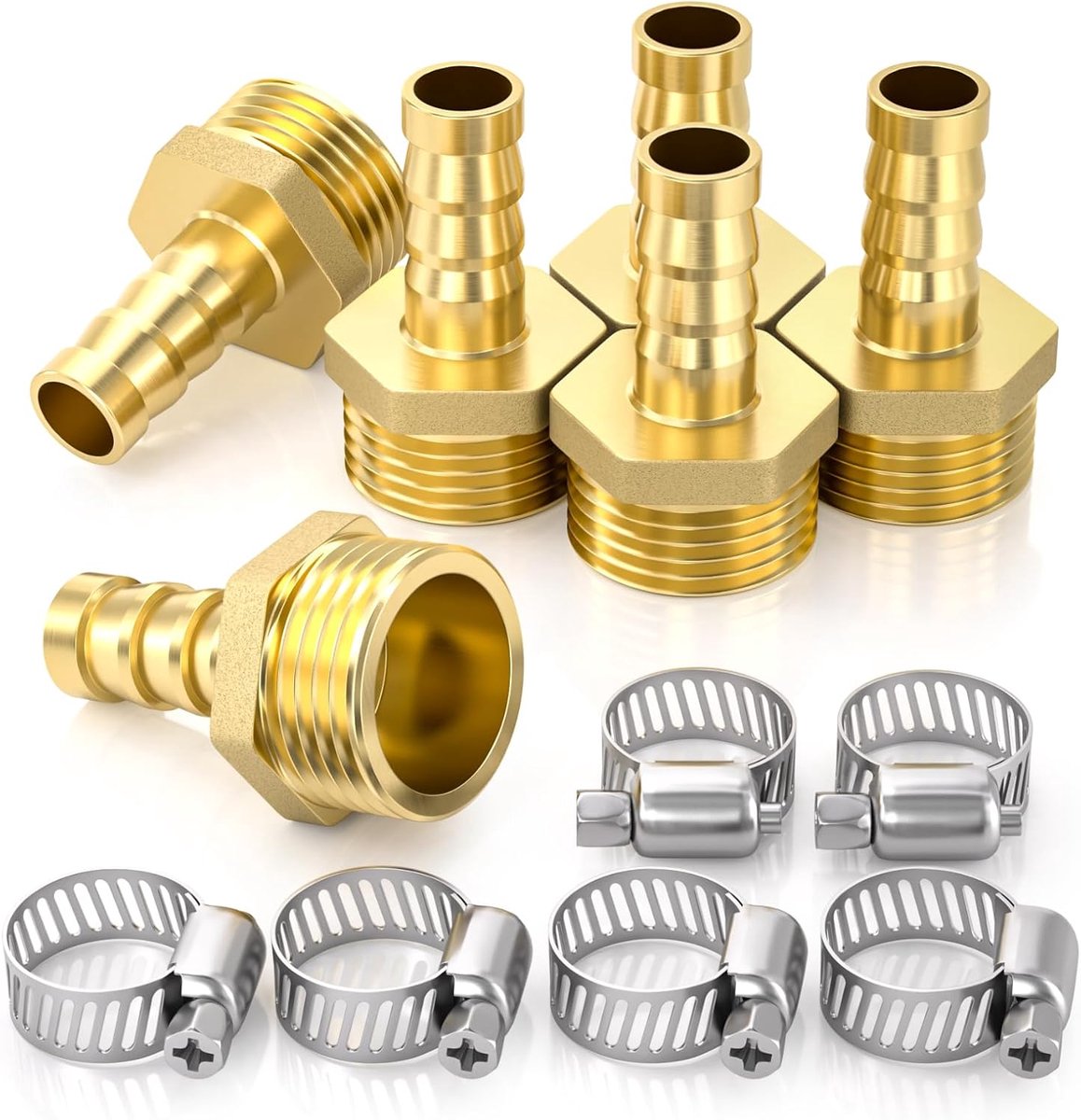 6 delige slangpilaarfittingen, 1/2" BSP vrouwelijk x 12 mm weerhaakconnector met 6 delige klemmen