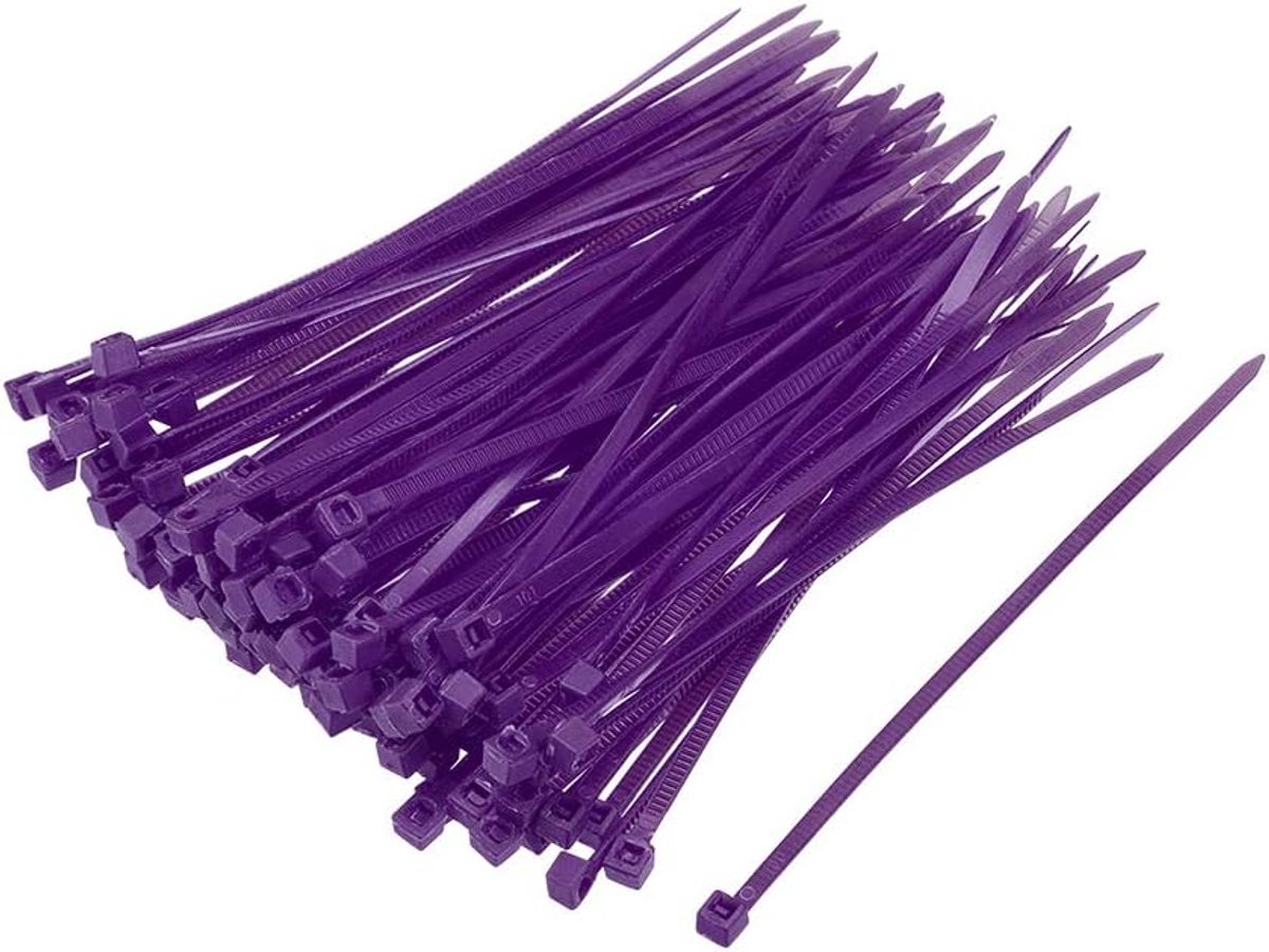 Kabelbinders vervanging 100 mm x 2,5 mm zelfborgende nylon wraps paars