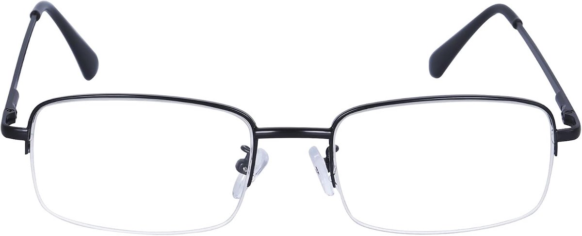 Leesbril voor heren, half montuur, rechthoekig metalen frame, heldere lens + brilband