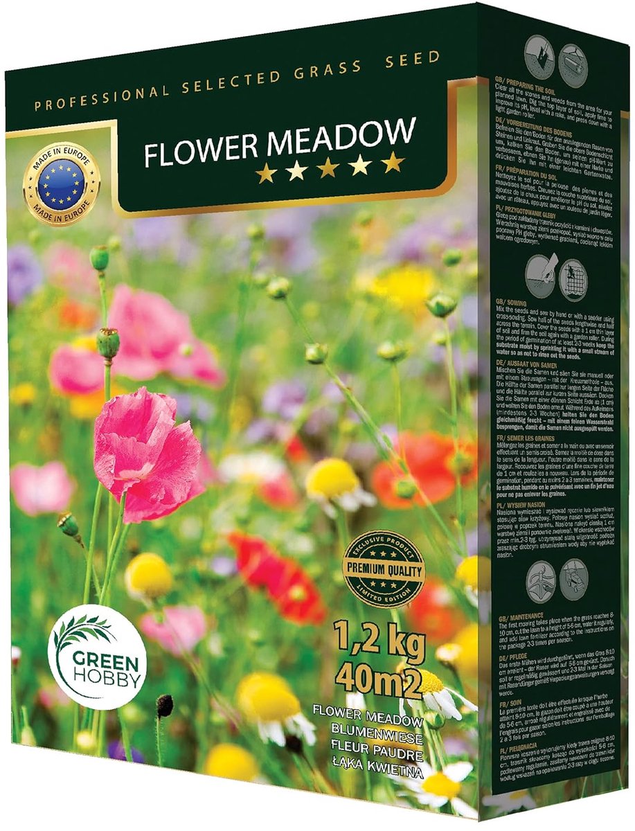SnelShoppen - Gazonzaden Wilde Bloemen - Meerjarige Graszaden voor Bloemenweide - 1,2 kg Kleurige Bloemenmix voor Tuin, Feest en Camping