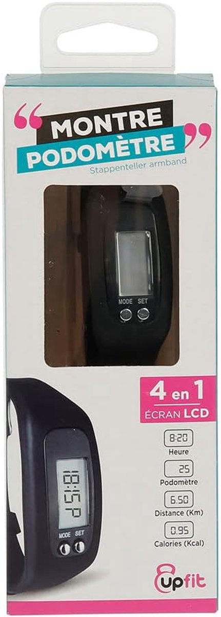 SnelShoppen - Pedometer met LCD Display - Zwart - Meet Tijd, Afstand, Calorieën en Stappen - Silicone Band - Eenvoudig in Gebruik - Voor Iedereen