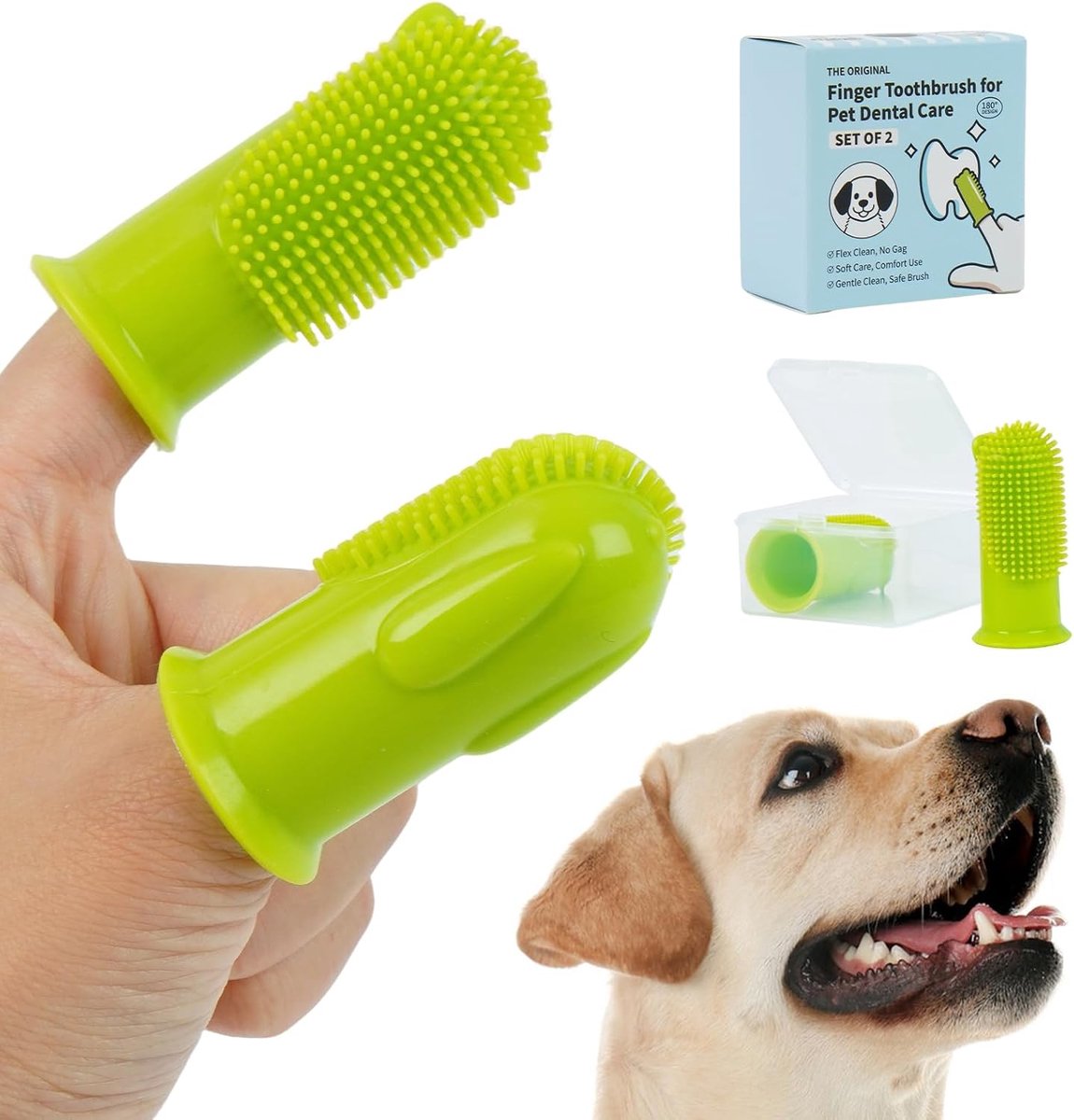 Hondentandenborstel vingerborstel - 2-pack siliconen pet vinger tandenborstel - zacht 180° puppy mondverzorging - SnelShoppen