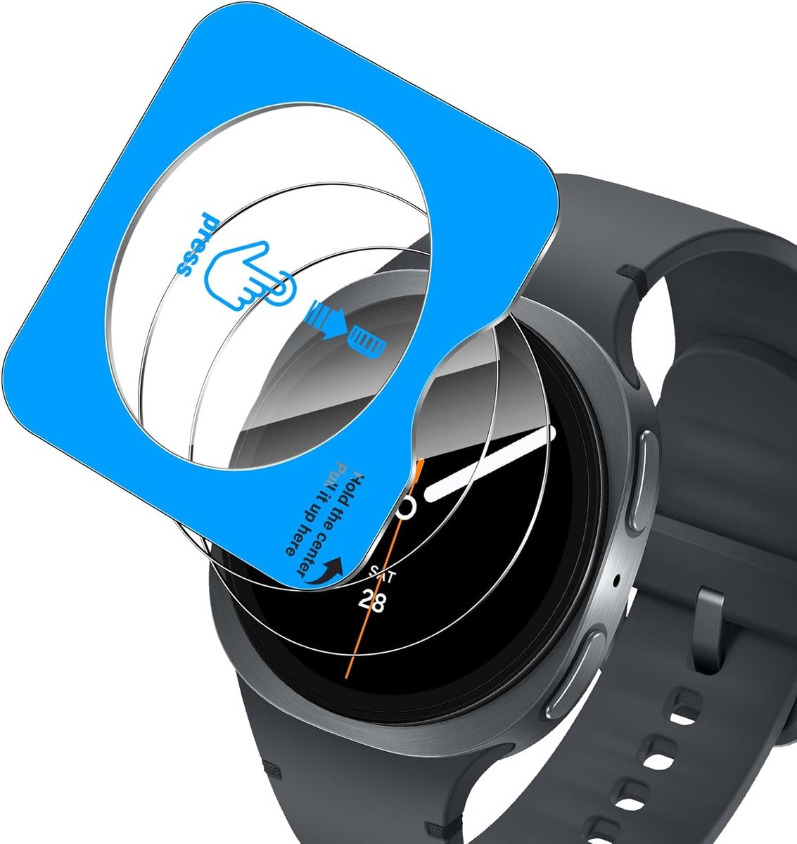 Beschermfolie voor Samsung Galaxy Watch 8 44 mm, pantserglas, 3 stuks glasfolie, anti-kras displaybeschermfolie (diameter 39,5 mm), ultradunne luchtbelvrije displaybescherming met montageframe