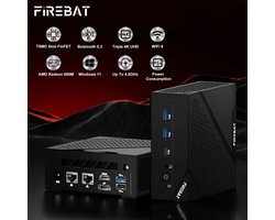 Firebat AM02 Mini PC – AMD Ryzen 5 6600H – 16GB RAM – 512GB SSD – Windows 11 Pro – WiFi 6 – Zwart