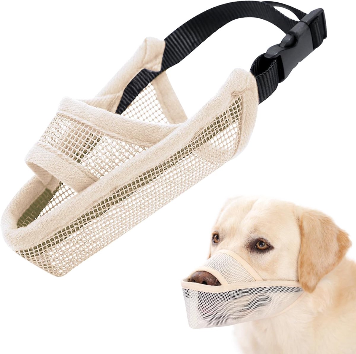 Felix Nylon hondenmuilkorf voor kleine, middelgrote en grote honden, luchtdoorlatend mesh ademende en drinkbare huisdiermuilkorf voor anti-bijten, anti-blaffen likken (S, beige)