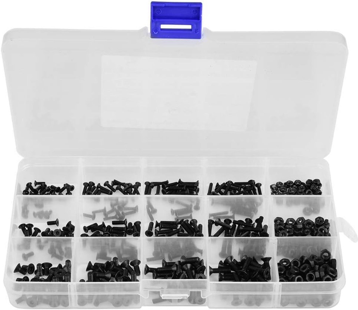 480 stuks assortiment moeren met verzonken kop, koolstofstaal, zwart, M2, M2, M2,5, M3